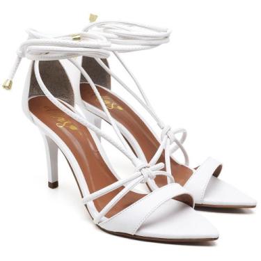 Imagem de Sandália Salto Médio em Couro Branco Ella's, 36, Feminino, Branco