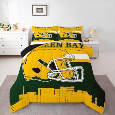 Imagem de Erosebridal Jogo de cama com tema de futebol, tamanho Queen, jogo de edredom de cidade de futebol americano para presentes de fãs de esportes, colcha rubi para crianças, homens e mulheres, inserção de
