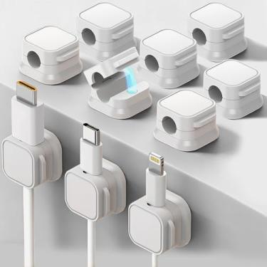 Imagem de Pacote com 10 suportes organizadores de cabos magnéticos, gerenciamento de cabos de mesa, cabos de carregamento organizados para mesa de cabeceira (branco)