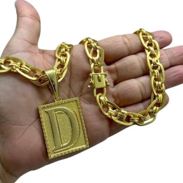 Imagem de Cordão 10Mm Imperador + Pingente Letra - Banhado A Ouro