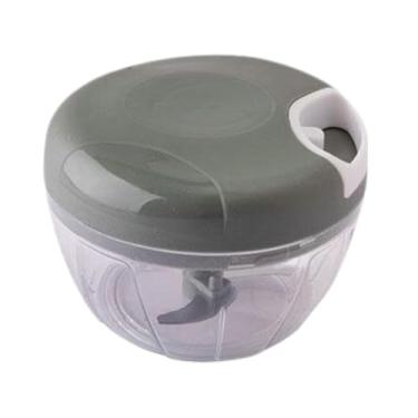 Imagem de Triturador e Processador Manual de Alimentos 500ml com 3 Lâminas Aço Inox, Corpo em Acrílico - Tritura Mistura Verduras, Legumes, Cebola, Alho, Ervas e Frutas – Prático e Fácil de Limpar (CINZA)