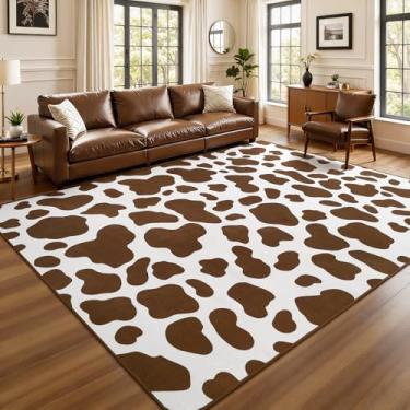 Imagem de B BENRON Tapete premium com estampa de vaca, tapetes de pele de vaca sintética para sala de estar, quarto, 1,5 x 2,1 m, antiderrapante, lavável na máquina, animal esconde tapetes para decoração de