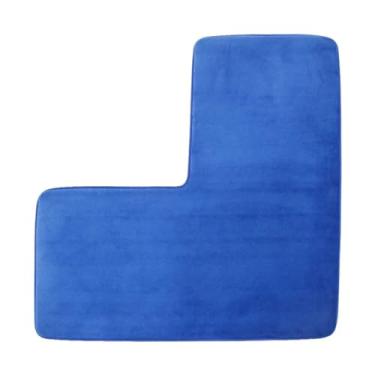 Imagem de Tapete de canto de banheiro em forma de L cor sólida de lã coral durável tapete de absorção de água macio antiderrapante tapete de banheiro (azul)