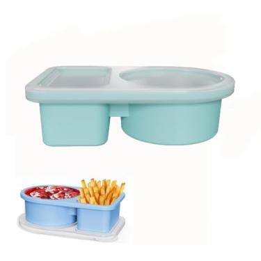 Imagem de Embalagem de recipientes de silicone para lanches, recipientes reutilizáveis para preparação de refeições com tampas, compartimentos duplos para lanches, molho de salada, temperos, recipientes