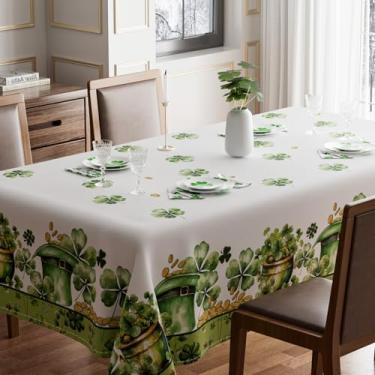 Imagem de XCHI Green Hats Toalha de mesa retangular para o dia de São Patrício com moedas de trevo e toalhas de mesa laváveis para decoração de festa em casa 152 x 300 cm