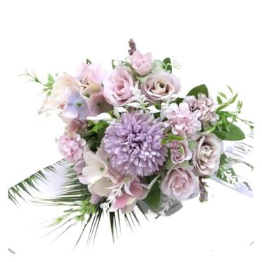 Imagem de 1 ramo de flores artificiais, vários buquês de rosas de seda, peônia de hortênsia, flores falsas, casamento em família (roxo)