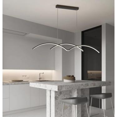 Imagem de Luminária pendente LED moderna para ilha de cozinha, com intensidade regulável e controle remoto, temperatura de cor de 3000K a 6000K, ideal para sala de estar, sala de jantar e mesa de jant