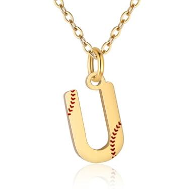 Imagem de RUOOUY Colar feminino com inicial de softball, banhado a ouro 18K, pingente de letra A-Z, joias de softball, acessórios esportivos, presente de Natal para namorada, filha, Aço inoxidável, Sem Pedra