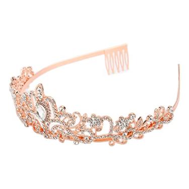 Imagem de Naroote Coroa de Noiva Brilhante Princesa Coroa para Festas de Casamento Material de Liga de Ouro Rosa