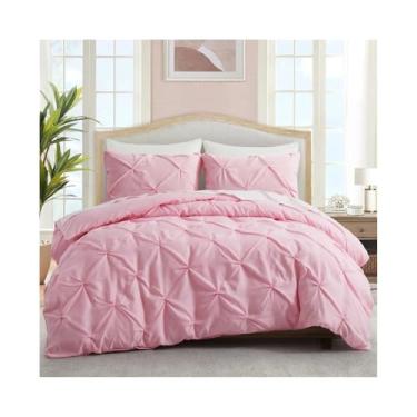 Imagem de Conjunto de 2/3 peças de capa de edredom plissado de microfibra Pintuck, capa de colcha com fronha (rosa, solteiro EUA (173 x 229 cm))