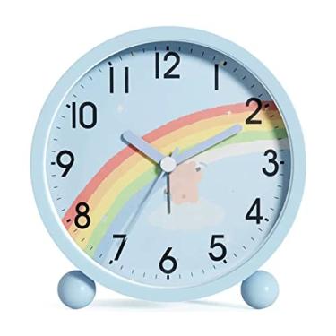 Imagem de Despertador para quarto, despertador analógico de cabeceira de 11 cm, relógio redondo operado por bateria com luz de fundo, relógio de mesa (azul)