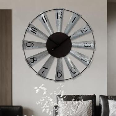 Imagem de AMAATE Relógio de parede de moinho de vento de 61 cm, design vintage rústico com lâminas de metal envelhecidas, estilo industrial de fazenda para sala de estar, café, decoração country
