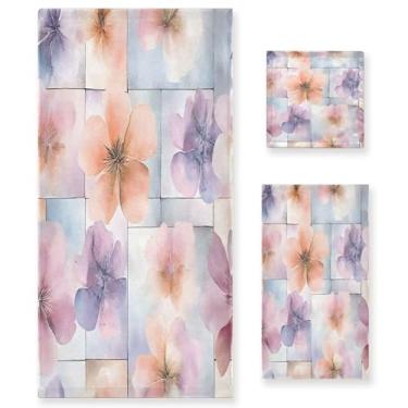 Imagem de xigua Conjunto de toalhas de banheiro de flores em aquarela absorvente macio 3 peças toalha de banho toalha de mão toalhas decorativas para banheiro, academia, hotel, praia, piscina