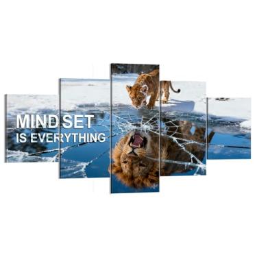 Imagem de 5 peças Mindset is Everything Inspirational Wall Decor Inspirational Posters Office Pictures Motivational Art Posters Citações Arte de Parede, para Decoração de Escritório Pronto para Pendurar (127 cm