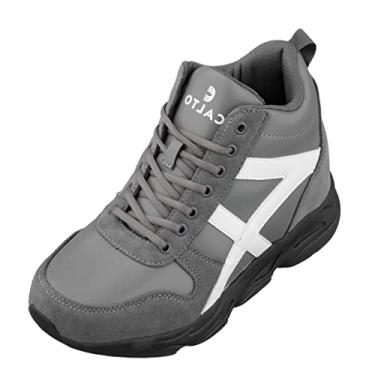 Imagem de CALTO Sapatos masculinos invisíveis que aumentam a altura – Botas de cano alto com cadarço – 9 cm mais alto, Cinza/branco, 40