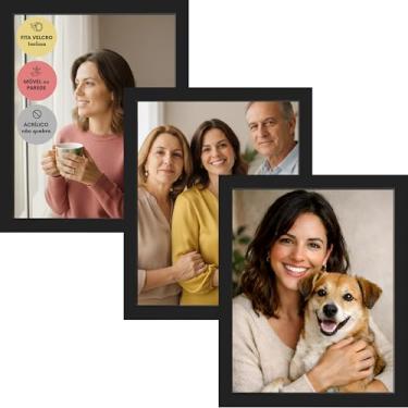 Imagem de Porta Retrato 15x21 Preto | Kit 3 unidades | Móvel ou Parede | Moldura Decorativa Minimalista | Dupla Face Inclusa | Moderno e Elegante
