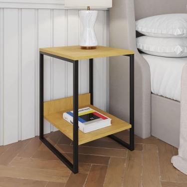 Imagem de Mesa Cabeceira Industrial Canela Tókio Base Ferro Preto Cor: Canela