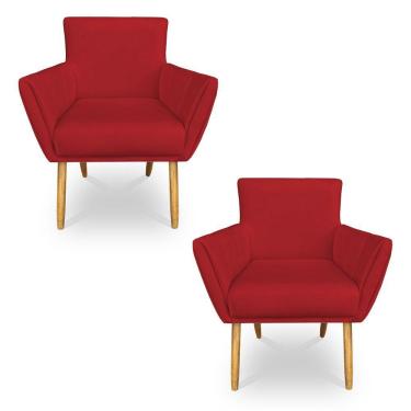 Imagem de Kit 2 Poltronas Decorativa Leticia Suede Vermelho Pés Palito Castanho - Pallazio