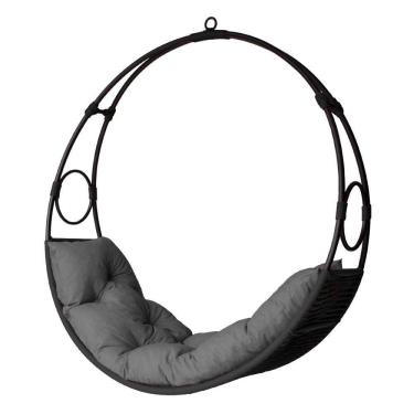 Imagem de Cadeira De Balanço Lua Suspenso Em Corda Náutica Preto/cinza