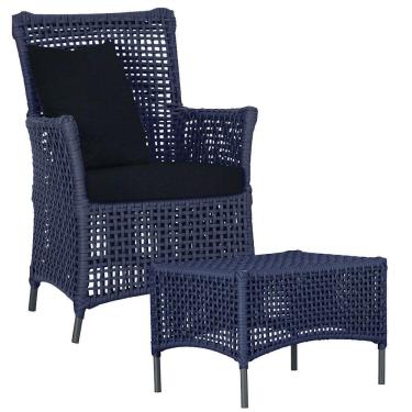 Imagem de Poltrona E Mesa Igapó Em Alumínio Preta Corda Náutica E12 Azul