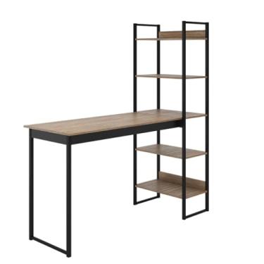 Imagem de Escrivaninha Mesa Escritório Home Office - Lâmina Preta com 5 Prateleiras, Estilo Industrial Funcional