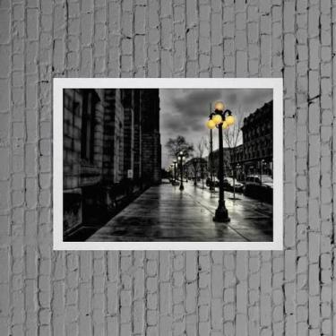 Imagem de Quadro Cidade Com Poste Iluminado 24X18Cm Moldura Branca - Quadros On-