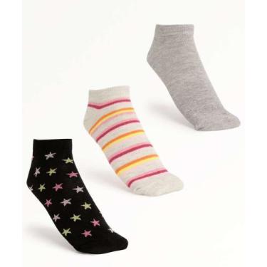 Imagem de Kit 3 Pares Meias Soquete Feminina Estampadas Marisa-89451, 34/39, Lar