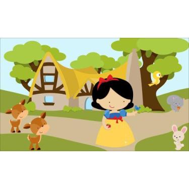 Imagem de Painel de Lona Branca de Neve Cute - Fabrika de Festa, 240x130cm