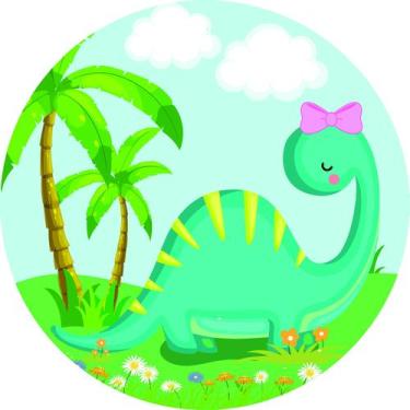 Imagem de Painel de Lona Redondo Dino Laço Rosa e Flores - Fabrika De Festa, 160