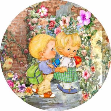 Imagem de Painel de Lona Redondo  Bonequinha Casal - Fabrika De festa, 170x170cm