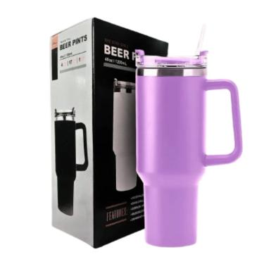 Imagem de Copo Térmico  Cor Lilás Grande 1200 Ml Canudo Parede Dupla