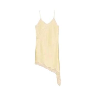 Imagem de Vestido Curto Assimétrico Sem Mangas Com Renda De Cetim Para Mulheres,