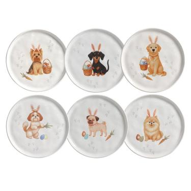Imagem de Jogo De Pratos Sobremesa Em Cerâmica Bio Doguinhos Com 6 Peças 22cm Porto Brasil