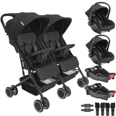 Imagem de Carrinho Kiddo Gemeos 2 Bebe Conforto Colinho 2 Base Mascote Preto