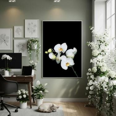 Imagem de Quadro Decorativo Orquídea Centrada 70X50Cm Mold Preta - Quadros On-Li