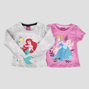 Imagem de Kit Camiseta Infantil Disney Princesas Glitter Cinderela e Ariel Menin