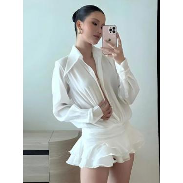 Imagem de Vestido De Chiffon Transparente De Manga Longa Para Mulheres Com Renda