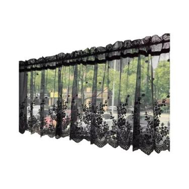 Imagem de Cortina De Renda Floral Com Filtro De Luz E Bolso Para Varão Para Cozi