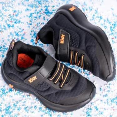 Imagem de Tênis Infantil Menino Kidy Nuvem Preto Laranja Calce Fácil Anatômico Leve Macio-Masculino