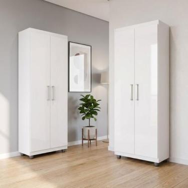 Imagem de Kit 2 Armários Multiuso Roma 2 Portas 4 Prateleiras Sapateira Lavander