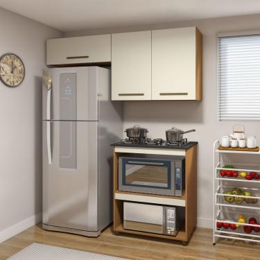 Imagem de Cozinha Completa Angra 3 Portas MDF com Tampo MDP 155.5cm Off White para Cooktop