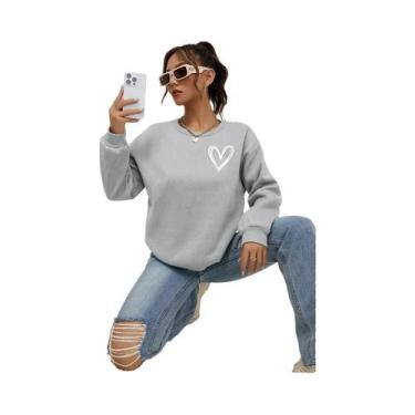 Imagem de Moletons Femininos Com Estampa De Coração, Casuais E Confortáveis, Hoo