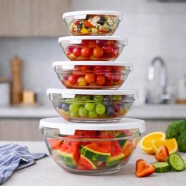 Imagem de Pote De Vidro Transparente Redondo Com Tampa Hermético Kit 5 Peças Mar