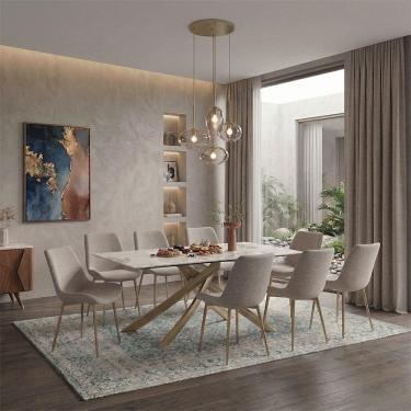 Imagem de Conjunto Mesa de Jantar Lara 180cm Cerâmica Base Aço Carbono Bronze com 8 Cadeiras Linh...