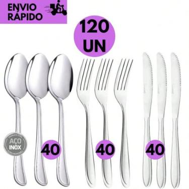 Imagem de Kit 120 Talheres Inox Faca Garfo e Colher Jogo de Talheres Aço Inoxidá