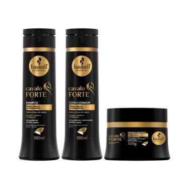 Imagem de Kit Shampoo Condicionador 300ml Máscara 300g Cavalo Forte Haskell - Ha