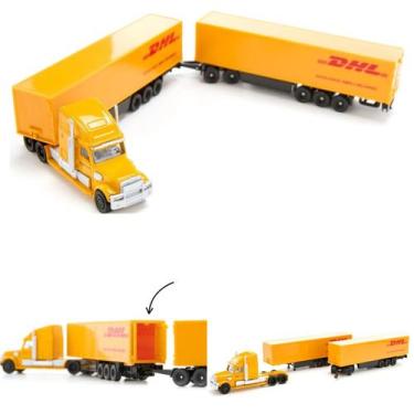 Imagem de Miniatura Carreta Bitrem Freightliner DHL Siku 187 Metal Escala HO Cam