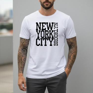 Imagem de Camiseta Masculina New York Brooklyn Algodão Slim Fit Camisa Urbana Estampa Central Cas...