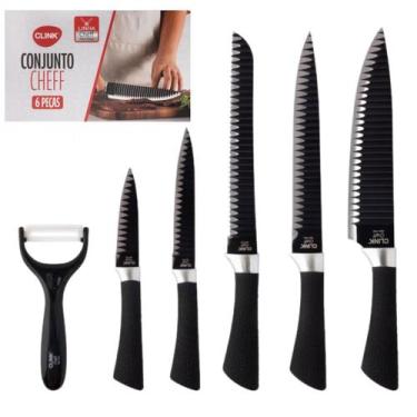 Imagem de Conjunto de Facas Profissional Aço Inox Chef Premium 6 Peças - Clink