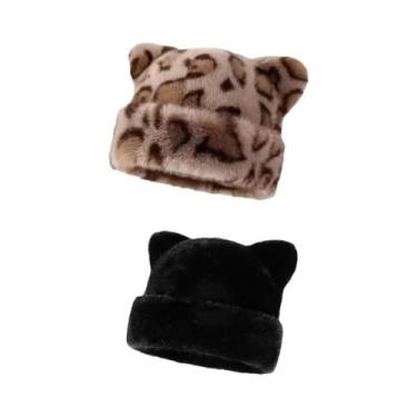 Imagem de Gorro Feminino Com Capuz De Pelúcia Estampa De Leopardo, Quente E Gros